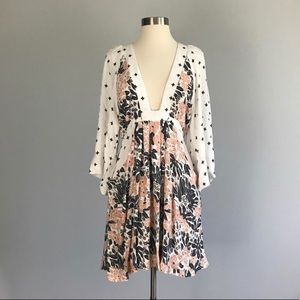 Worn once! Free People floral dress w/deep v-neck